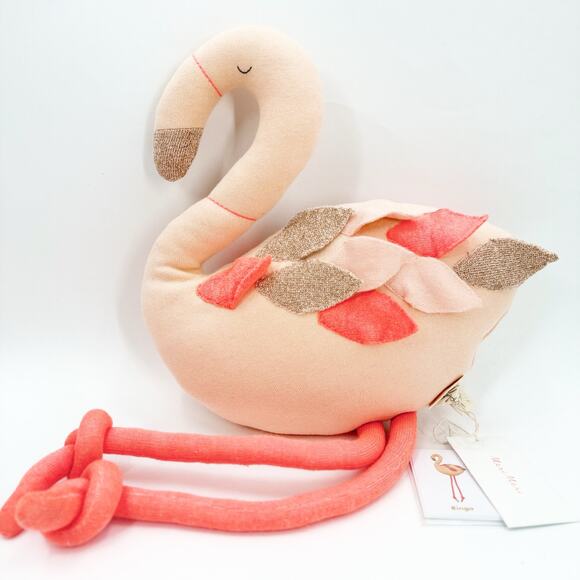Meri Meri Plush Stuffed Animal Kids Decor Organic Cotton Ringo Knit Flamingo NWT - Picture 1 of 16